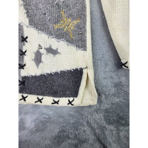 Designers Originals Winter Sweater Women L Ivory Pullover Patchwork Skaters - Picture 7 of 11